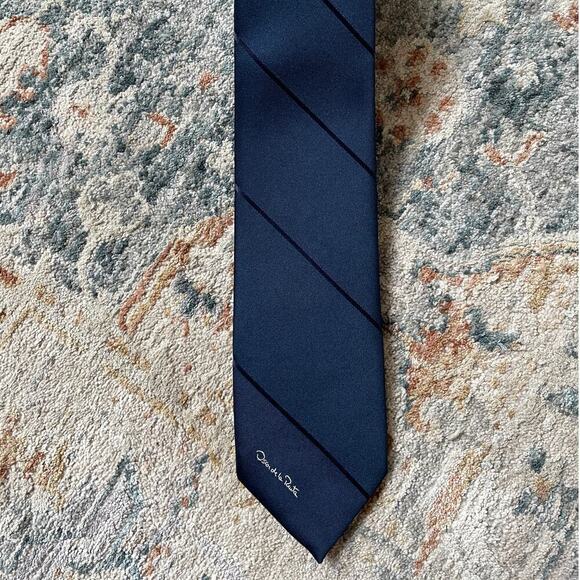 Vintage Oscar de la Renta Slim Navy Striped Tie | 80s 90s Designer Business Rare - Picture 8 of 8